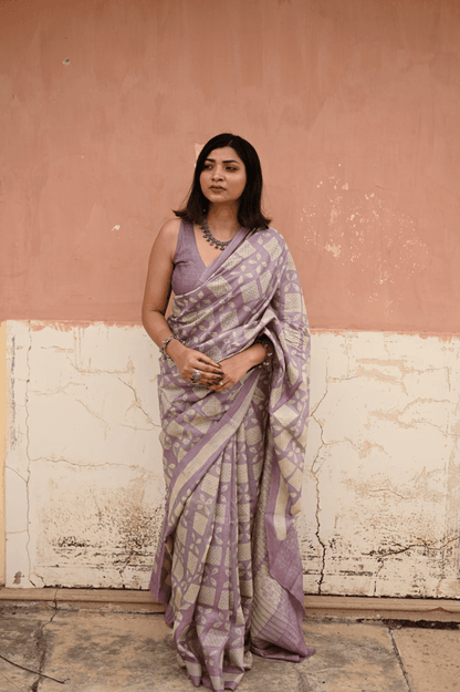 Purple Shibori Tussar Silk Saree - Mayin India 