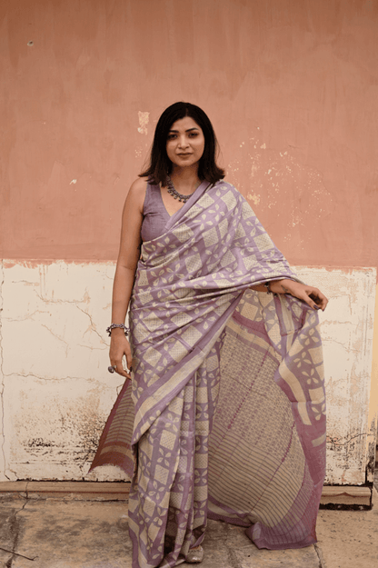 Purple Shibori Tussar Silk Saree - Mayin India 