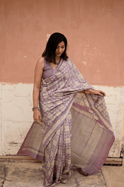 Purple Shibori Tussar Silk Saree - Mayin India 