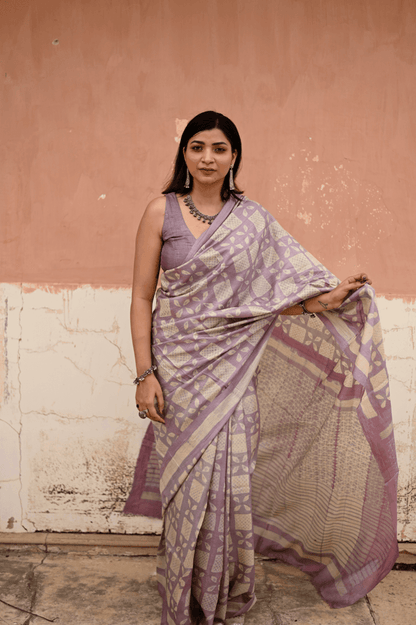 Purple Shibori Tussar Silk Saree - Mayin India 