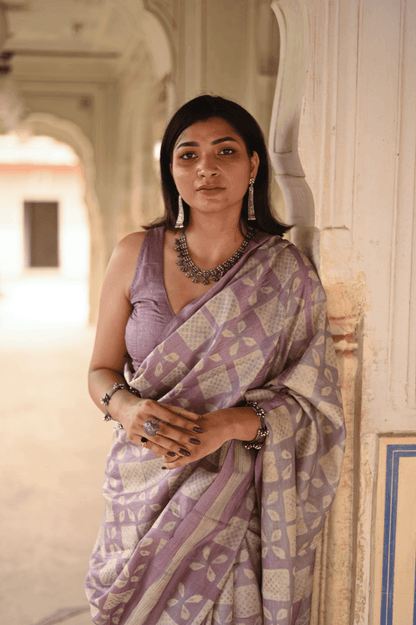 Purple Shibori Tussar Silk Saree - Mayin India 