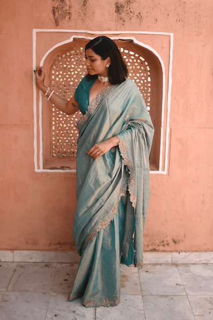 Firoza Handembroidered Saree - Mayin India 
